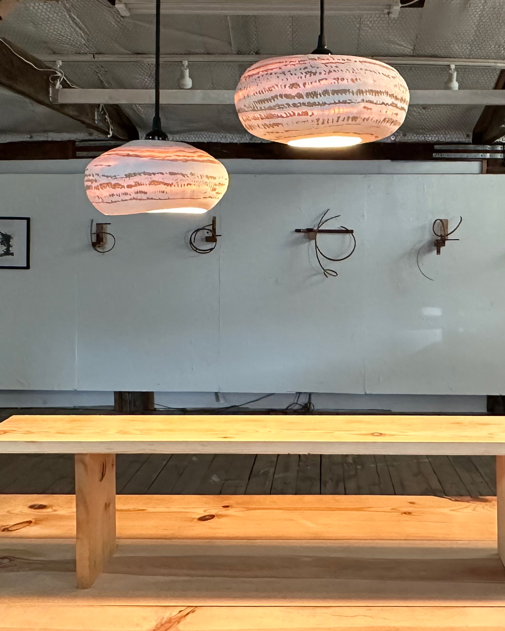 two porcelain lights in a studio created by Lisa Ehrich